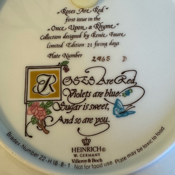 HEINRICH - GERMANY - COLLECTORS PLATE - “ROSES ARE RED” - Picture 6 of 7